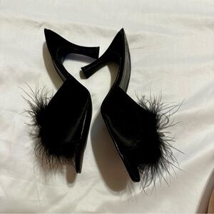 Elegant Black Feathered Women's Heels NWOT